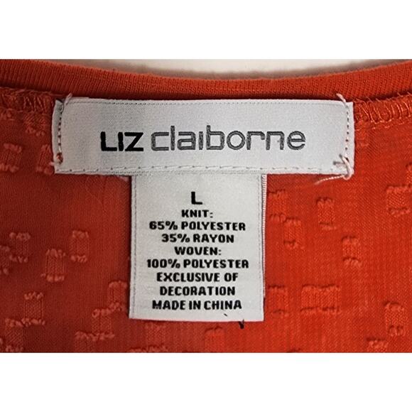 Liz Claiborne Women's Orange Long Sleeve V Neck Pullover Tunic Blouse Top Size L - Picture 6 of 6